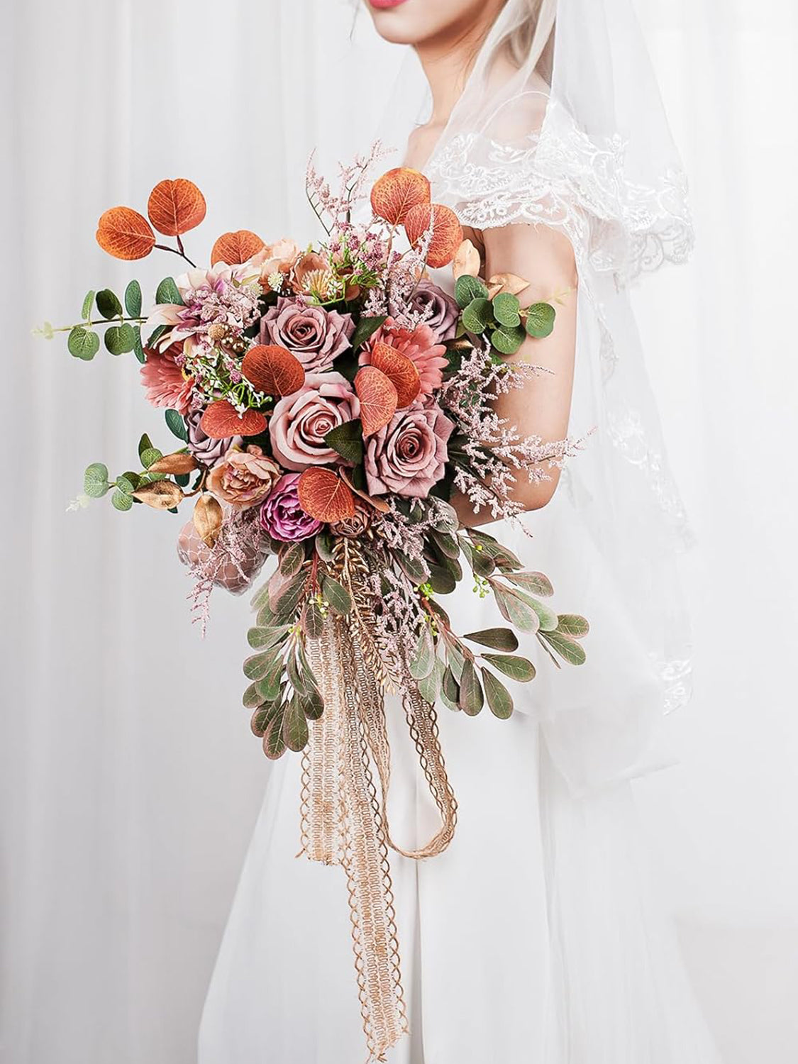 Dusty & Blush Silk Bridal Bouquet 16 Inch Round For Wedding