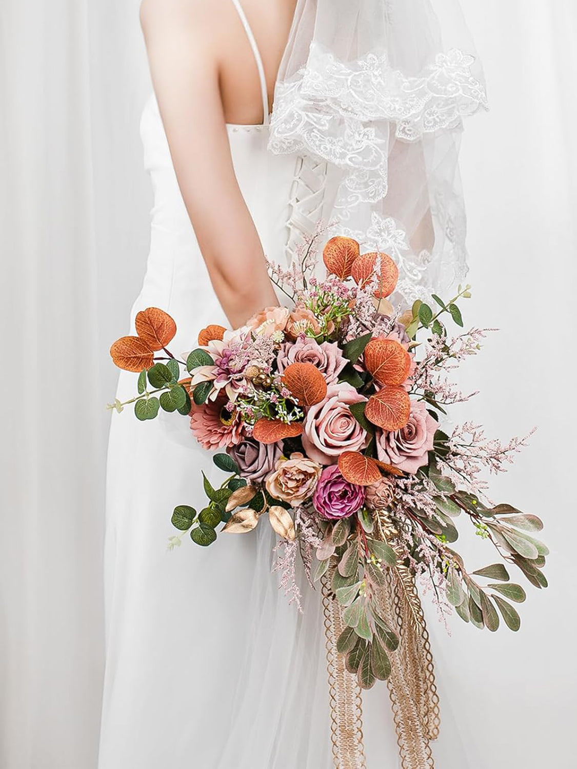 Dusty & Blush Silk Bridal Bouquet 16 Inch Round For Wedding