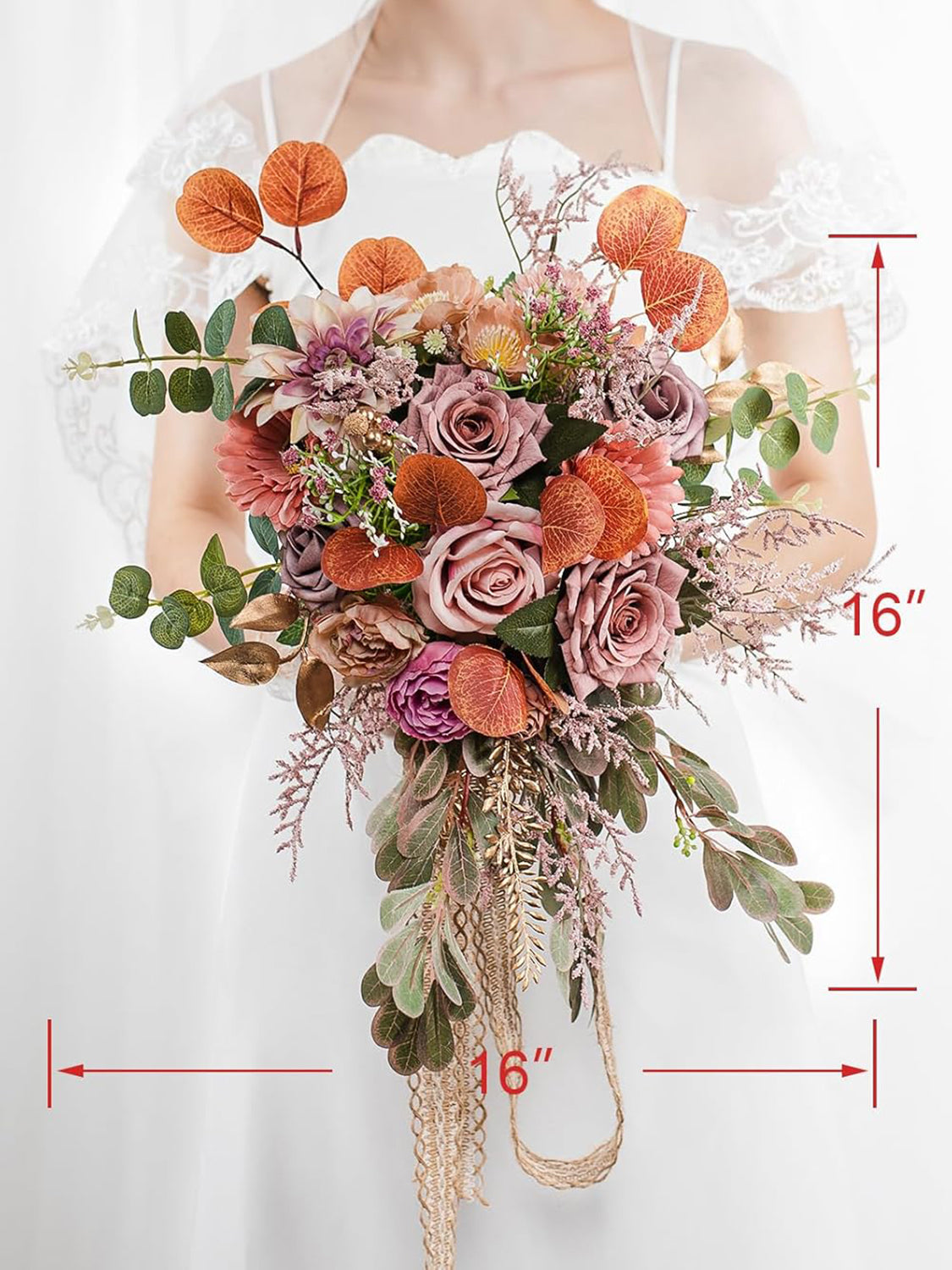 Dusty & Blush Silk Bridal Bouquet 16 Inch Round For Wedding