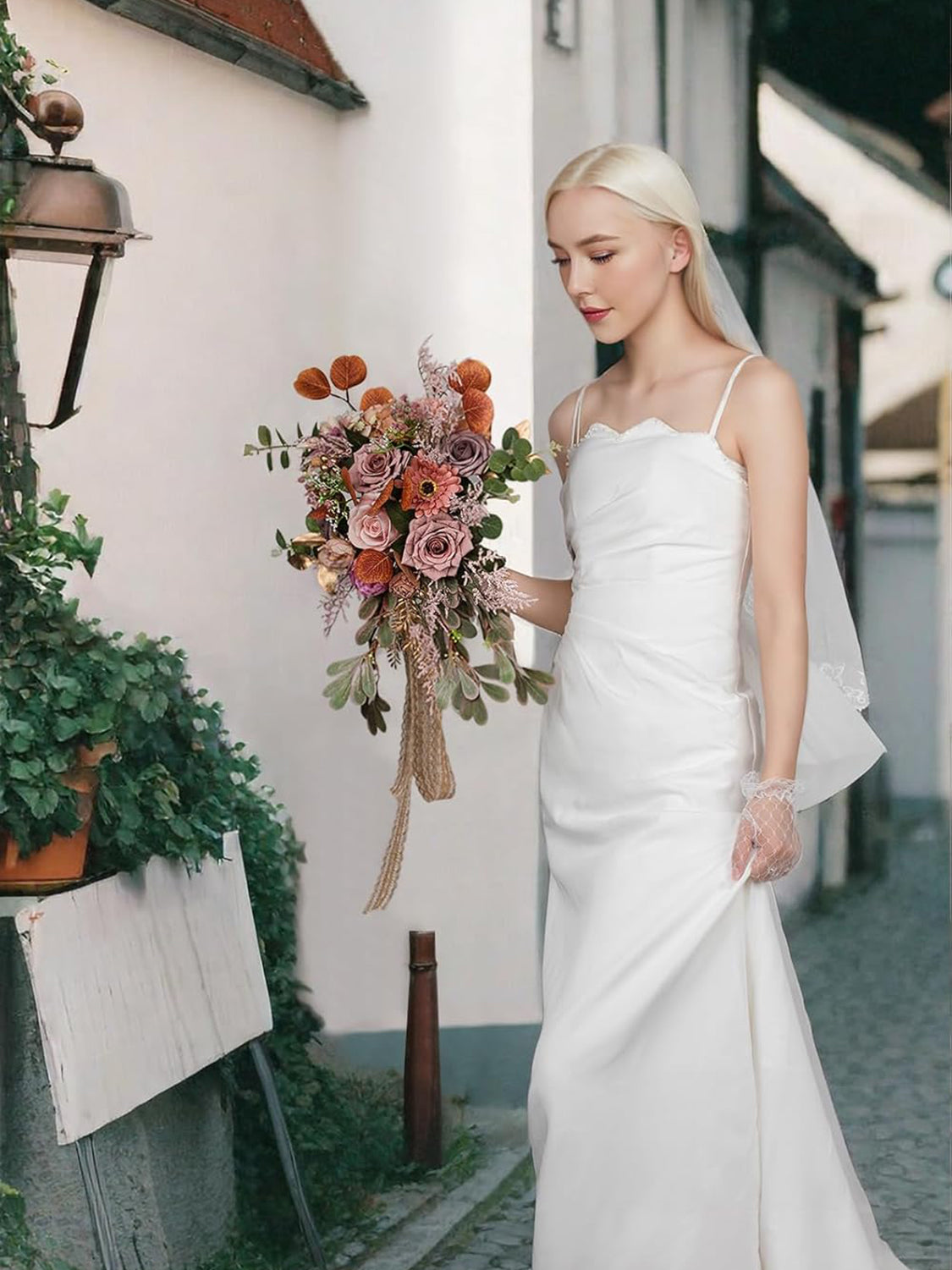 Dusty & Blush Silk Bridal Bouquet 16 Inch Round For Wedding