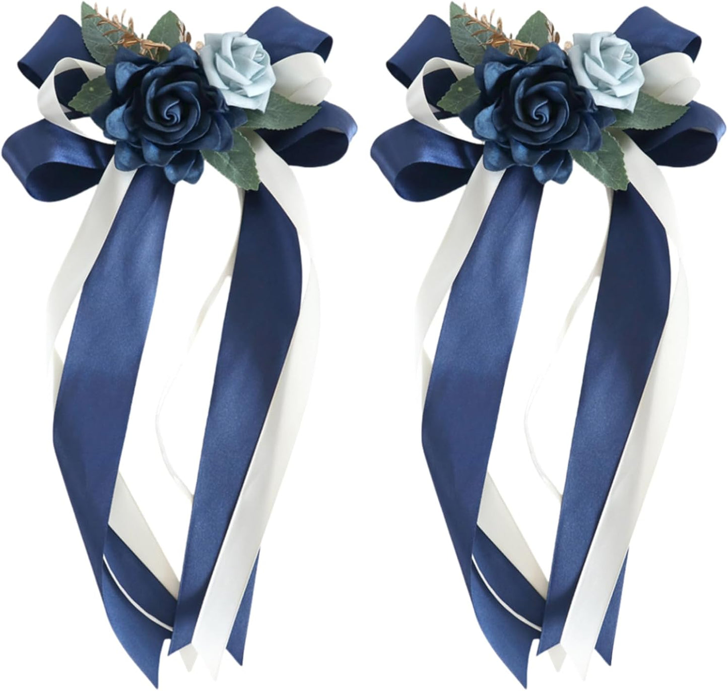 Blue Decorative Flowers For Wedding Car Mirror 2 Pack 14 Inch Bow Bouquet