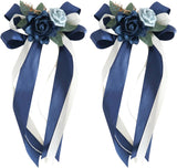 Blue Decorative Flowers For Wedding Car Mirror 2 Pack 14 Inch Bow Bouquet