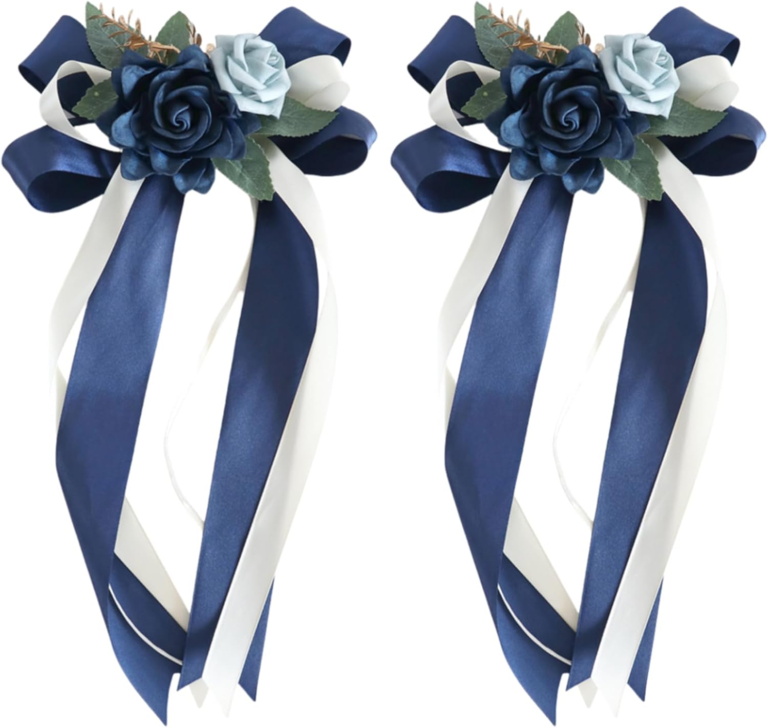 Blue Decorative Flowers For Wedding Car Mirror 2 Pack 14 Inch Bow Bouquet
