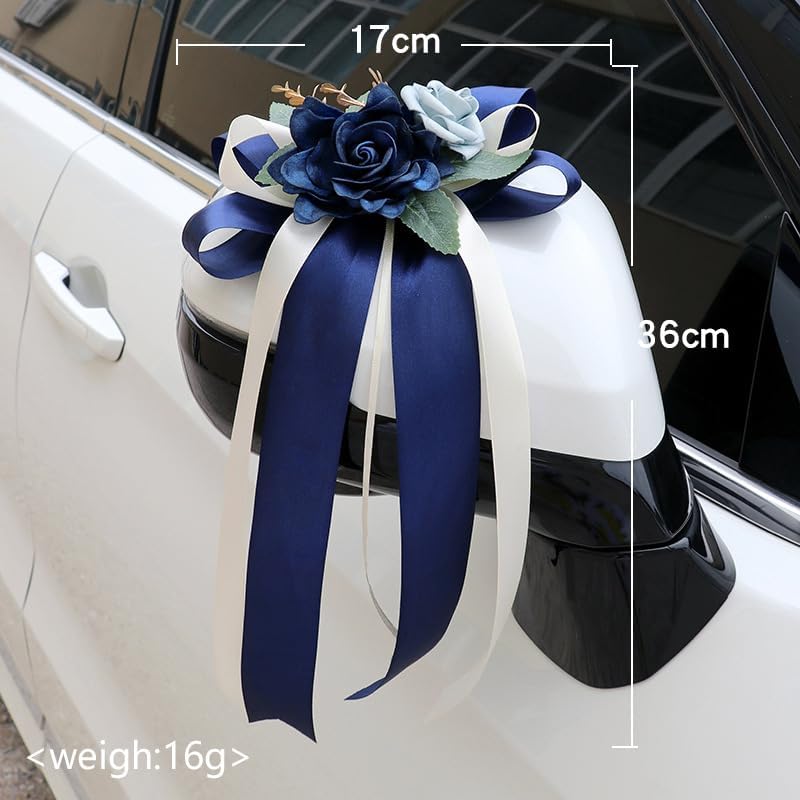 Blue Decorative Flowers For Wedding Car Mirror 2 Pack 14 Inch Bow Bouquet