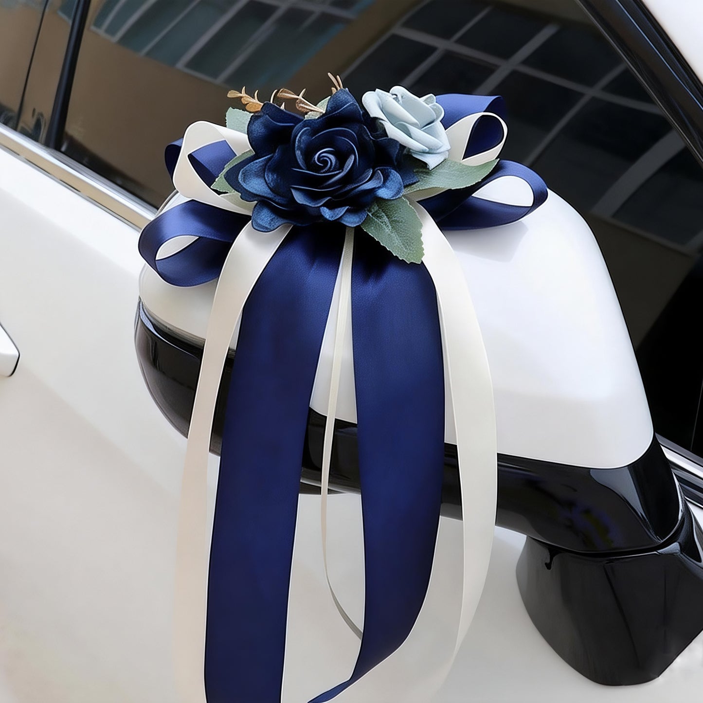 Blue Decorative Flowers For Wedding Car Mirror 2 Pack 14 Inch Bow Bouquet