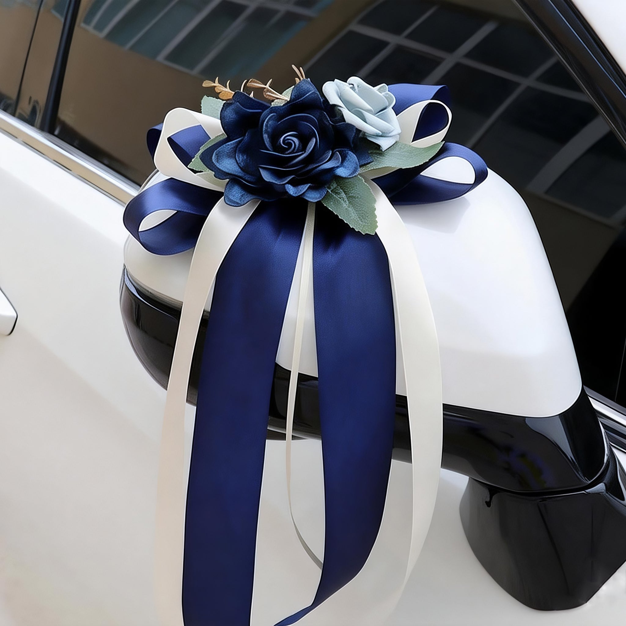Blue Decorative Flowers For Wedding Car Mirror 2 Pack 14 Inch Bow Bouquet