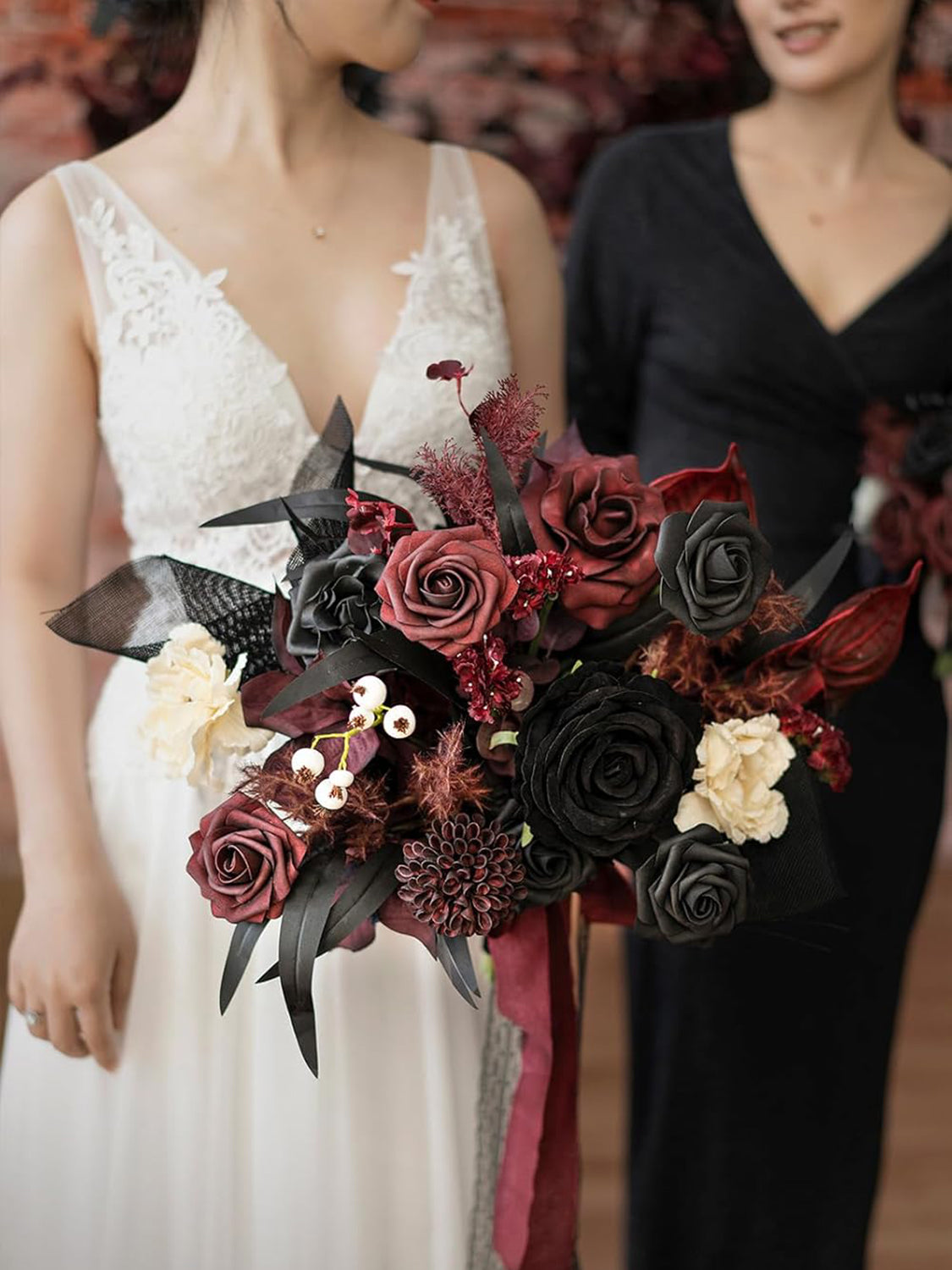 Moody Burgundy & Black Wedding Artificial Flower Bouquets Bride