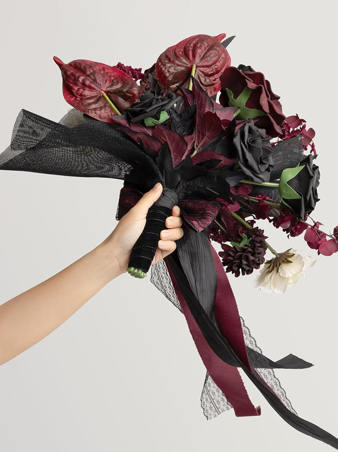 Moody Burgundy & Black Wedding Artificial Flower Bouquets Bride