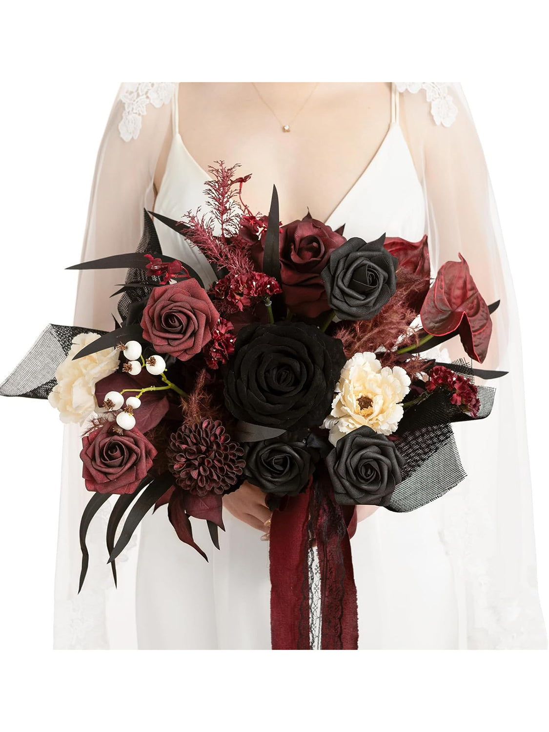 Moody Burgundy & Black Wedding Artificial Flower Bouquets Bride