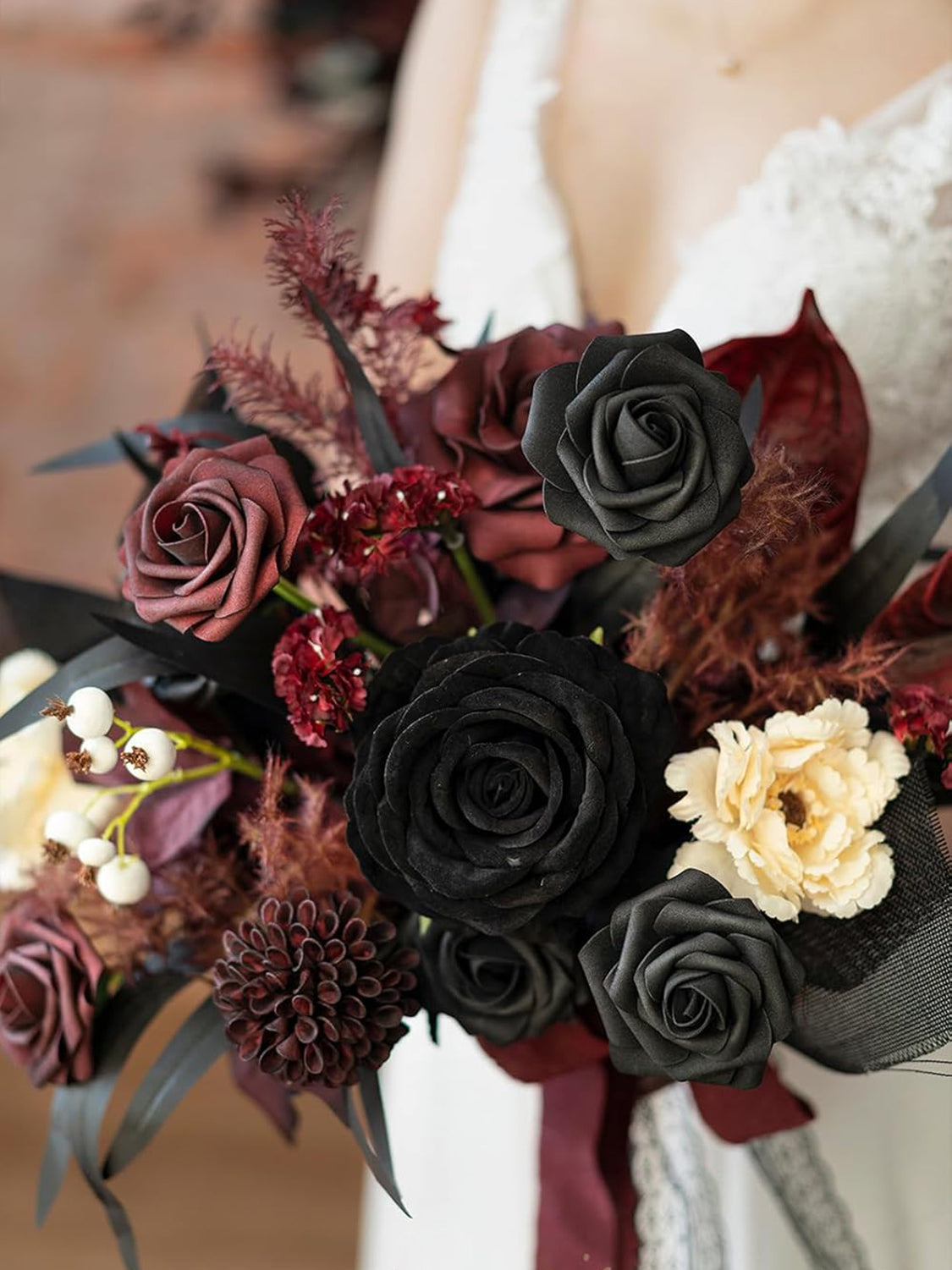 Moody Burgundy & Black Wedding Artificial Flower Bouquets Bride