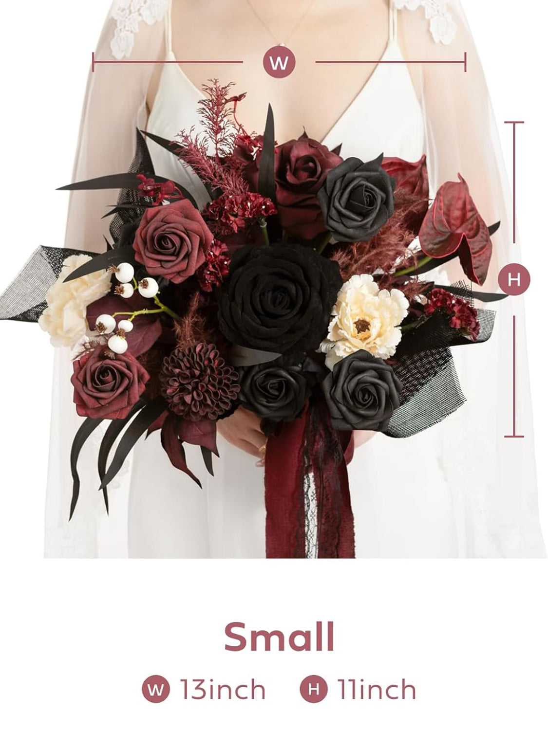 Moody Burgundy & Black Wedding Artificial Flower Bouquets Bride