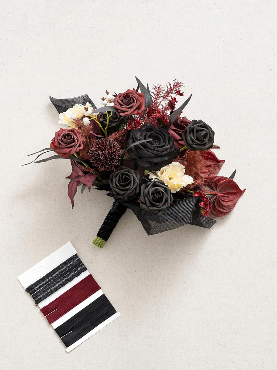 Moody Burgundy & Black Wedding Artificial Flower Bouquets Bride