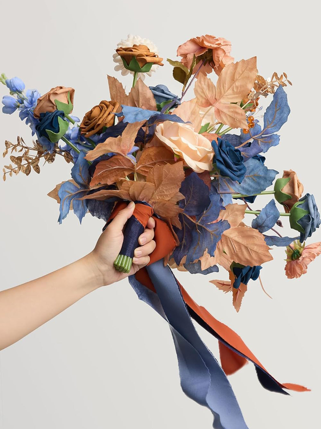 Burnt Orange & Navy Wedding Artificial Flower Bouquets Bride