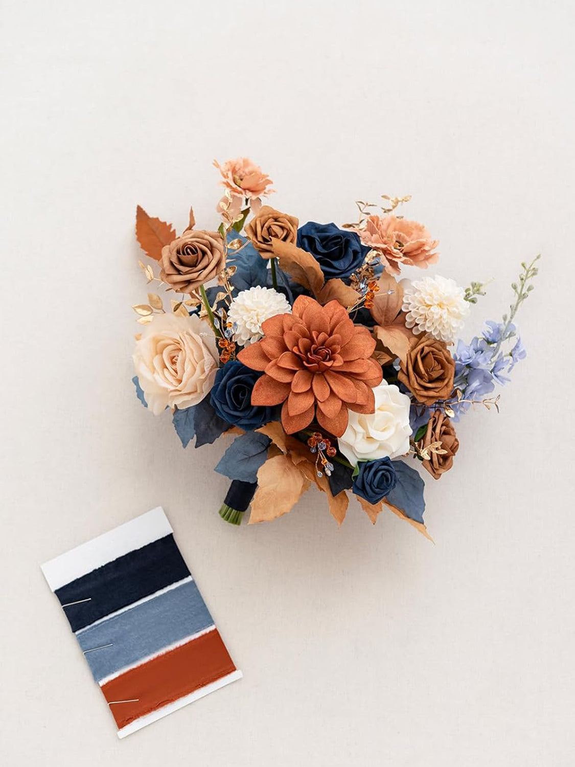 Burnt Orange & Navy Wedding Artificial Flower Bouquets Bride