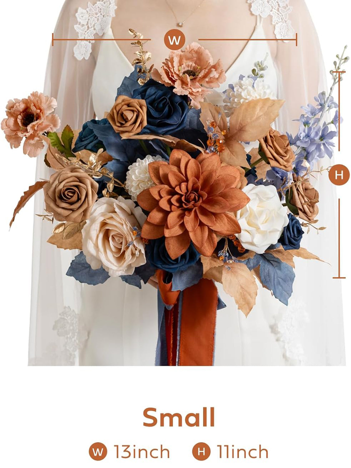 Burnt Orange & Navy Wedding Artificial Flower Bouquets Bride
