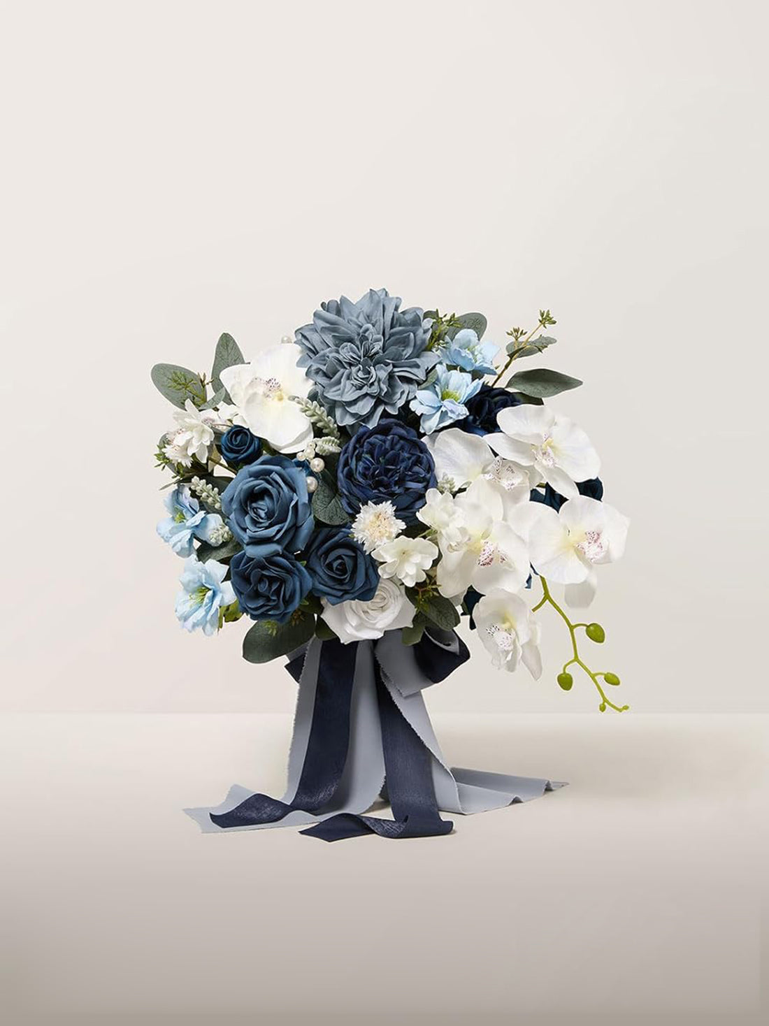 Navy Blue & White Wedding Artificial Flower Bouquets Bride 13 Inch