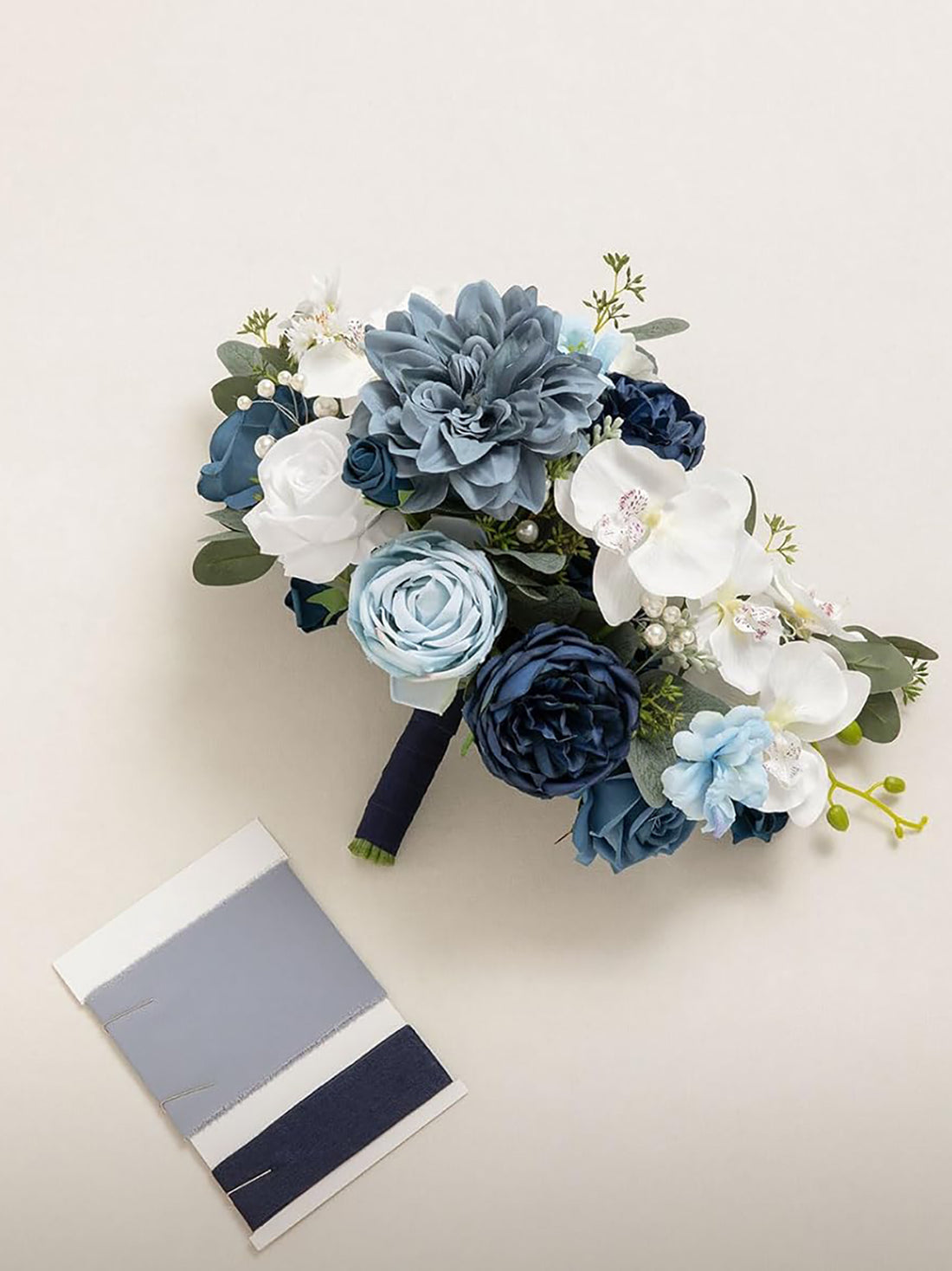 Navy Blue & White Wedding Artificial Flower Bouquets Bride 13 Inch