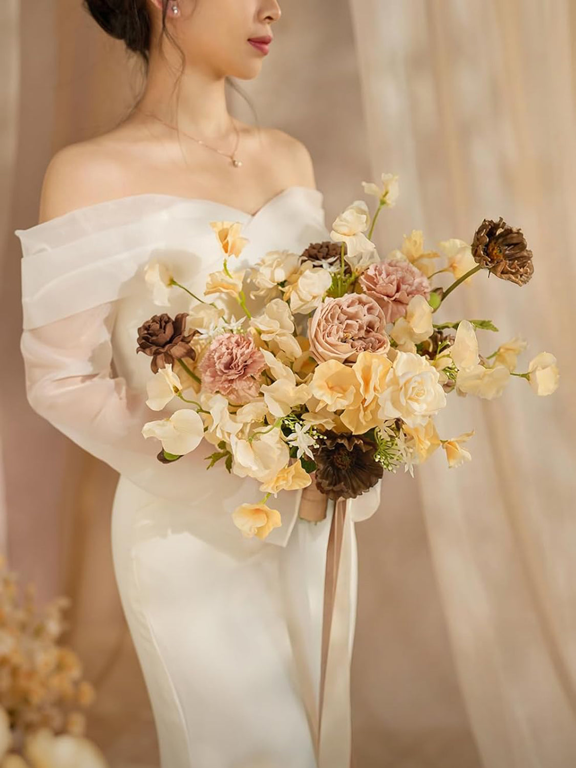 Earth Brown & Butter Yellow Artificial Wedding Flower Flower Bouquets Bride