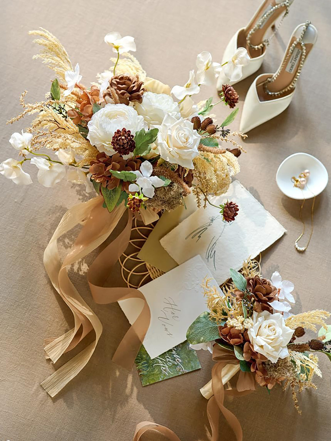 Earth Brown & Tawny Beige Artificial Wedding Flower Flower Bouquets Bride