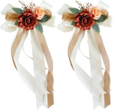 Champagne Wedding Car Mirror Decorative Flowers 14 Inch 2 Pack