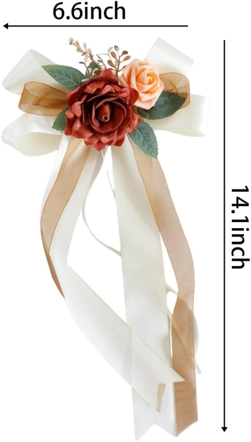 Champagne Wedding Car Mirror Decorative Flowers 14 Inch 2 Pack