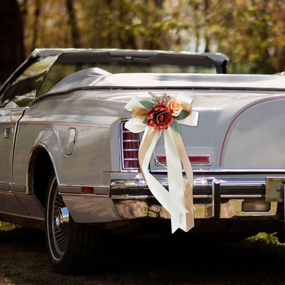 Champagne Wedding Car Mirror Decorative Flowers 14 Inch 2 Pack