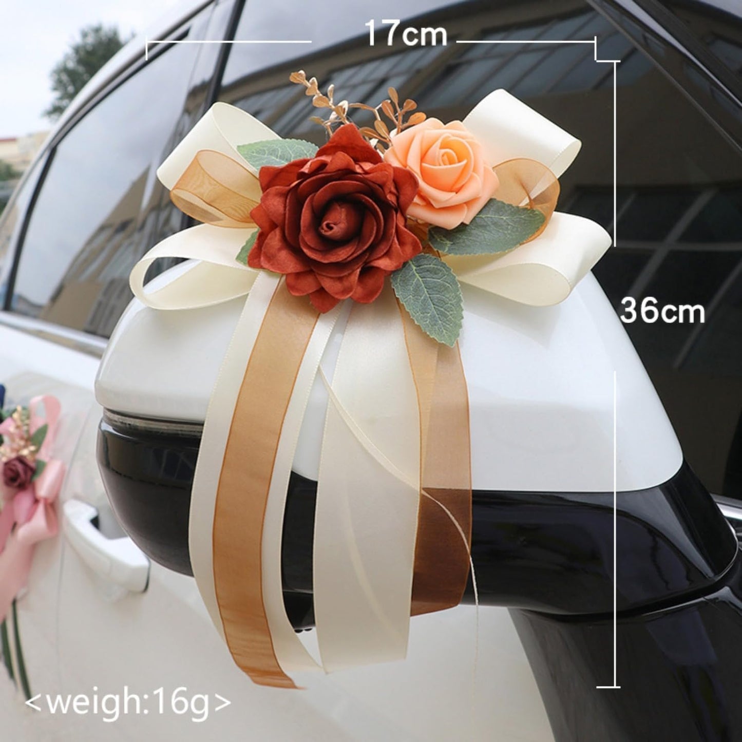 Champagne Wedding Car Mirror Decorative Flowers 14 Inch 2 Pack