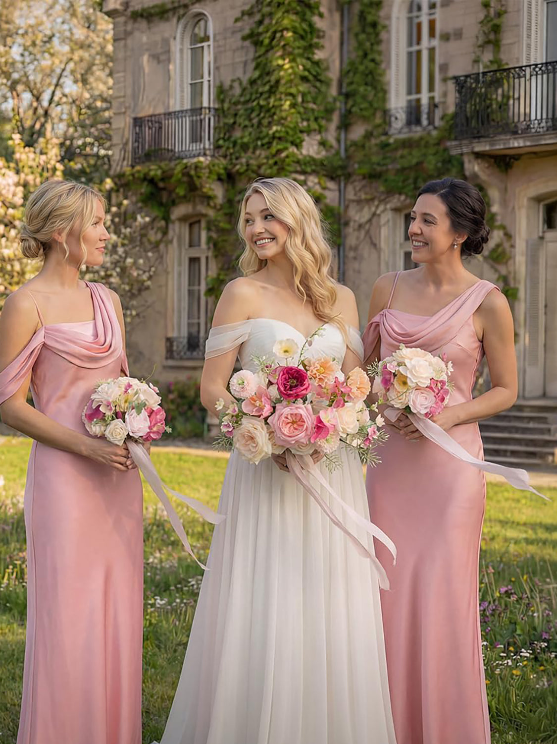 Powder Pink & Berry Pink Wedding Artificial Flower Bouquets Bride