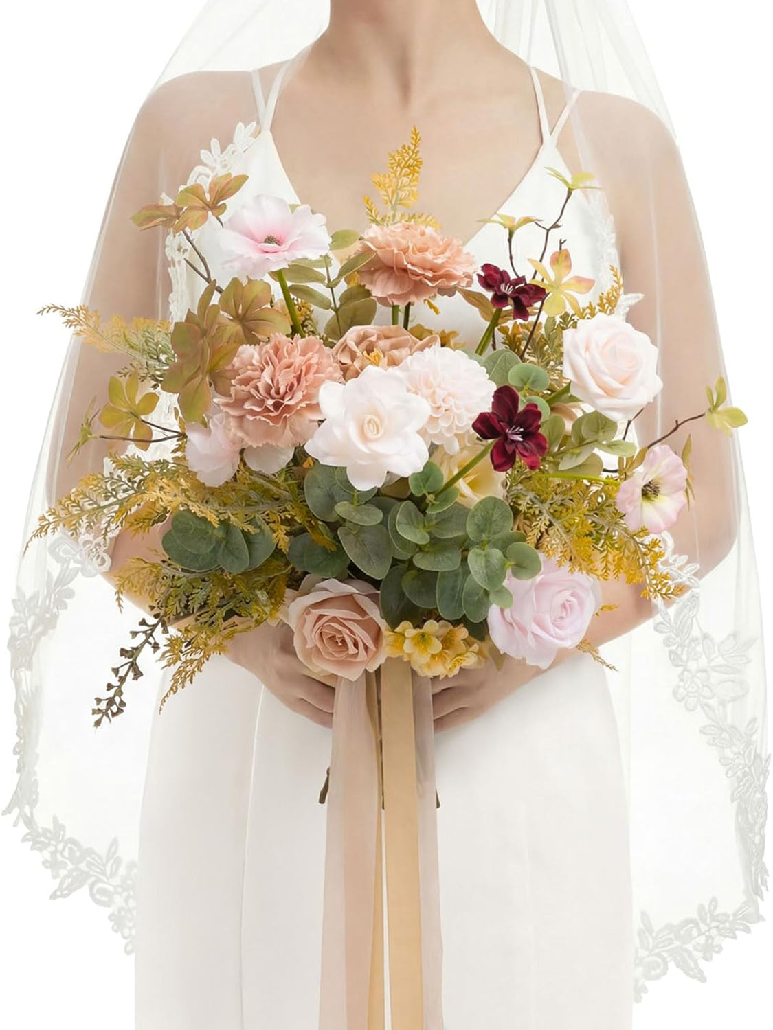Powder Pink & Sand Beige Wedding Artificial Flower Bouquets Bride
