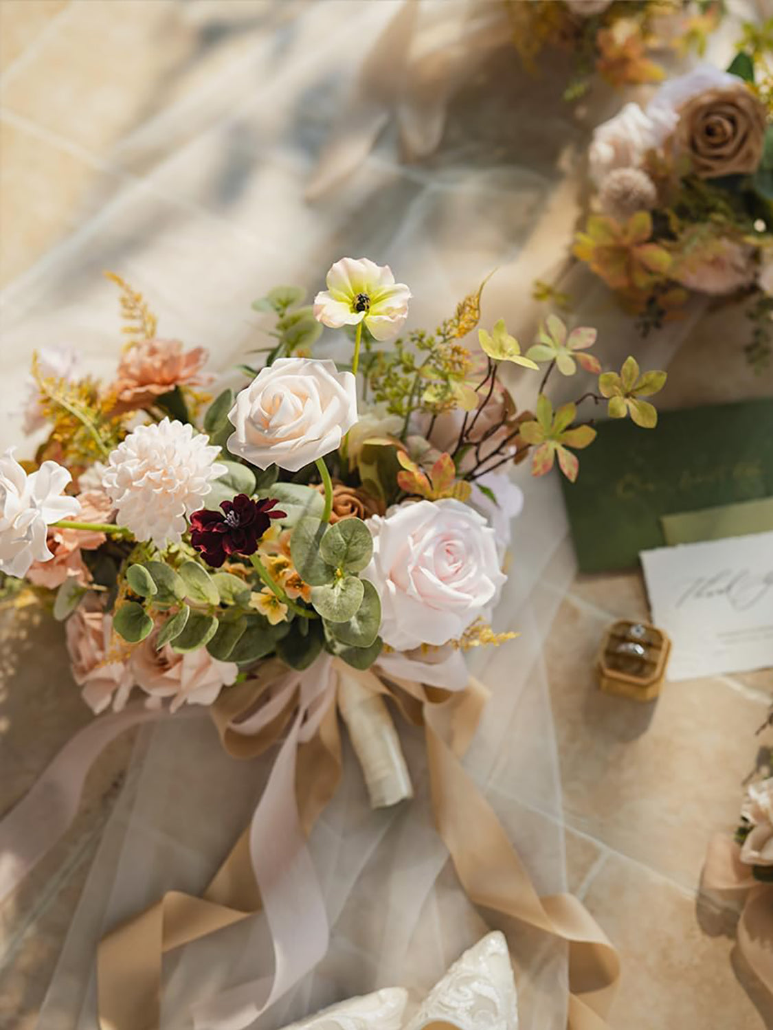 Powder Pink & Sand Beige Wedding Artificial Flower Bouquets Bride