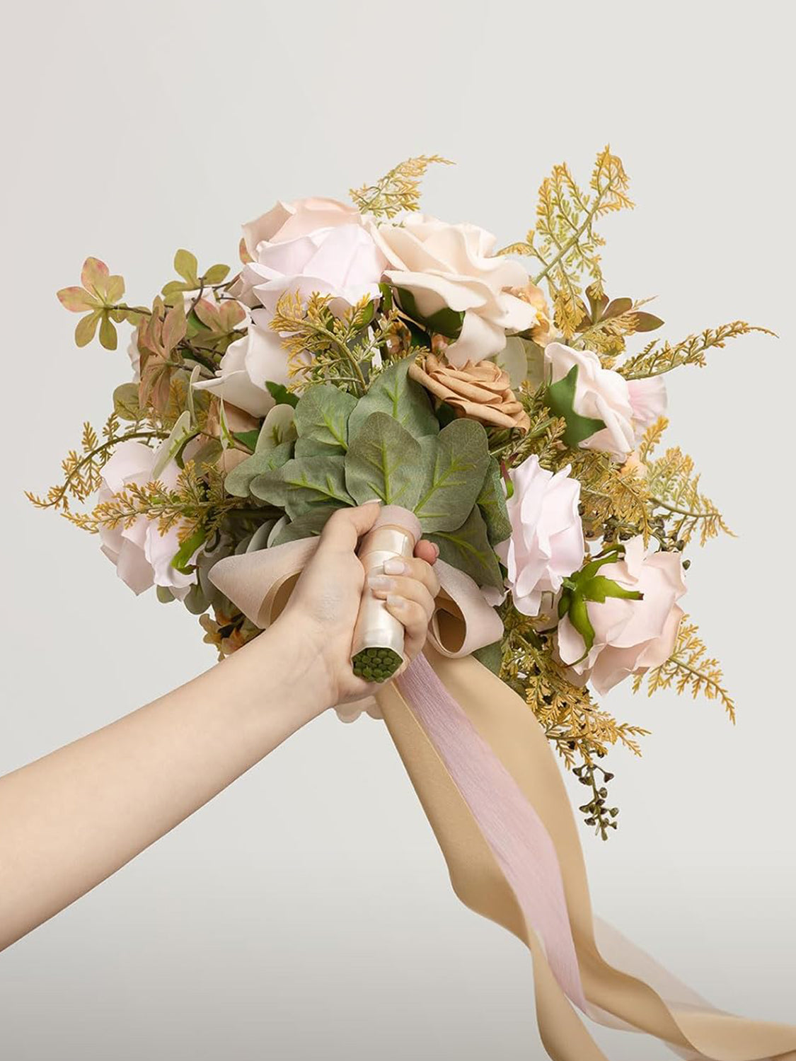 Powder Pink & Sand Beige Wedding Artificial Flower Bouquets Bride