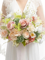 Blush Coral Pink Garden Wedding Artificial Flower Bouquets Bride