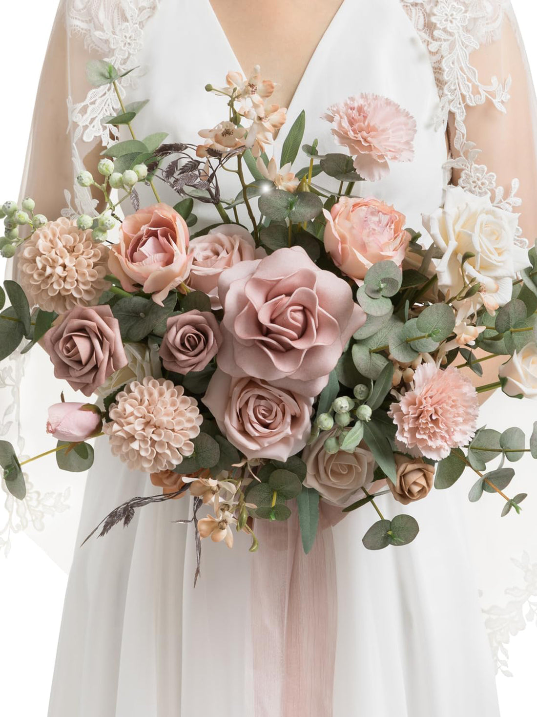 Dusty Rose & Cream Wedding Artificial Flower Bouquets Bride 13 Inch