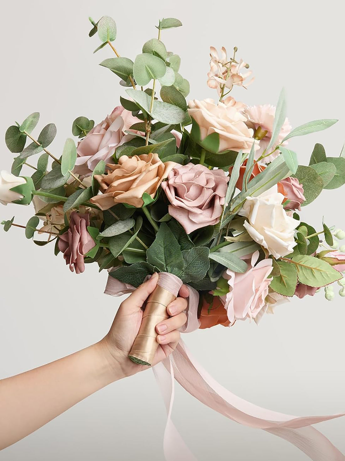 Dusty Rose & Cream Wedding Artificial Flower Bouquets Bride 13 Inch