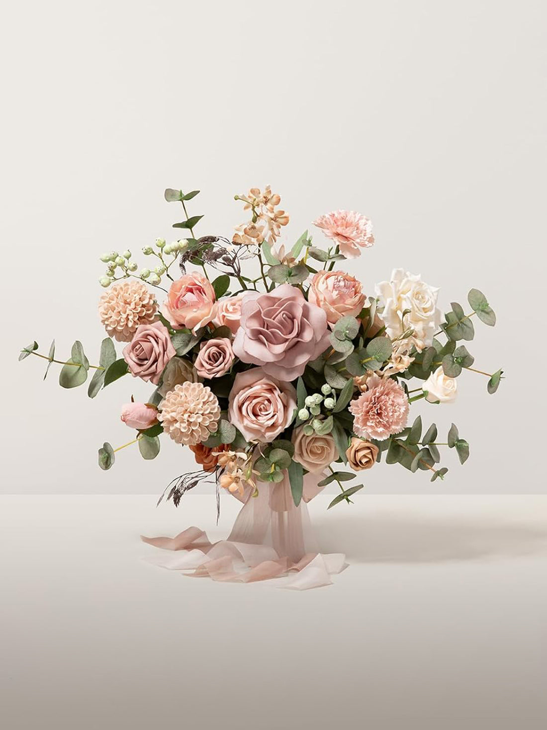 Dusty Rose & Cream Wedding Artificial Flower Bouquets Bride 13 Inch