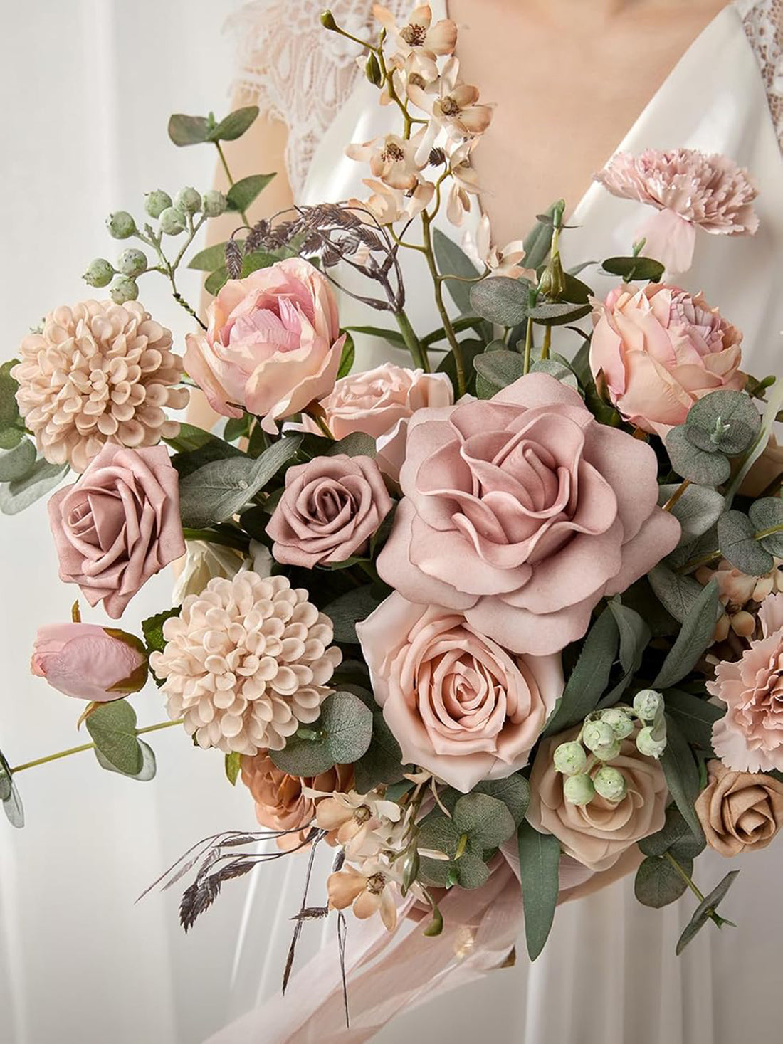 Dusty Rose & Cream Wedding Artificial Flower Bouquets Bride 13 Inch