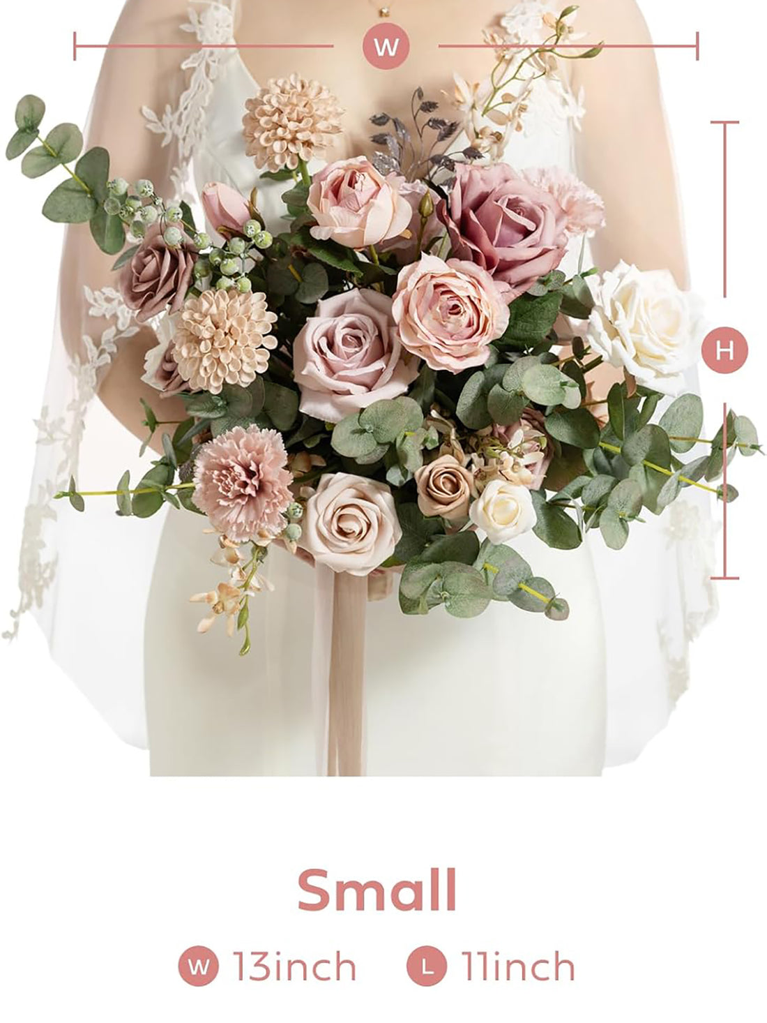 Dusty Rose & Cream Wedding Artificial Flower Bouquets Bride 13 Inch