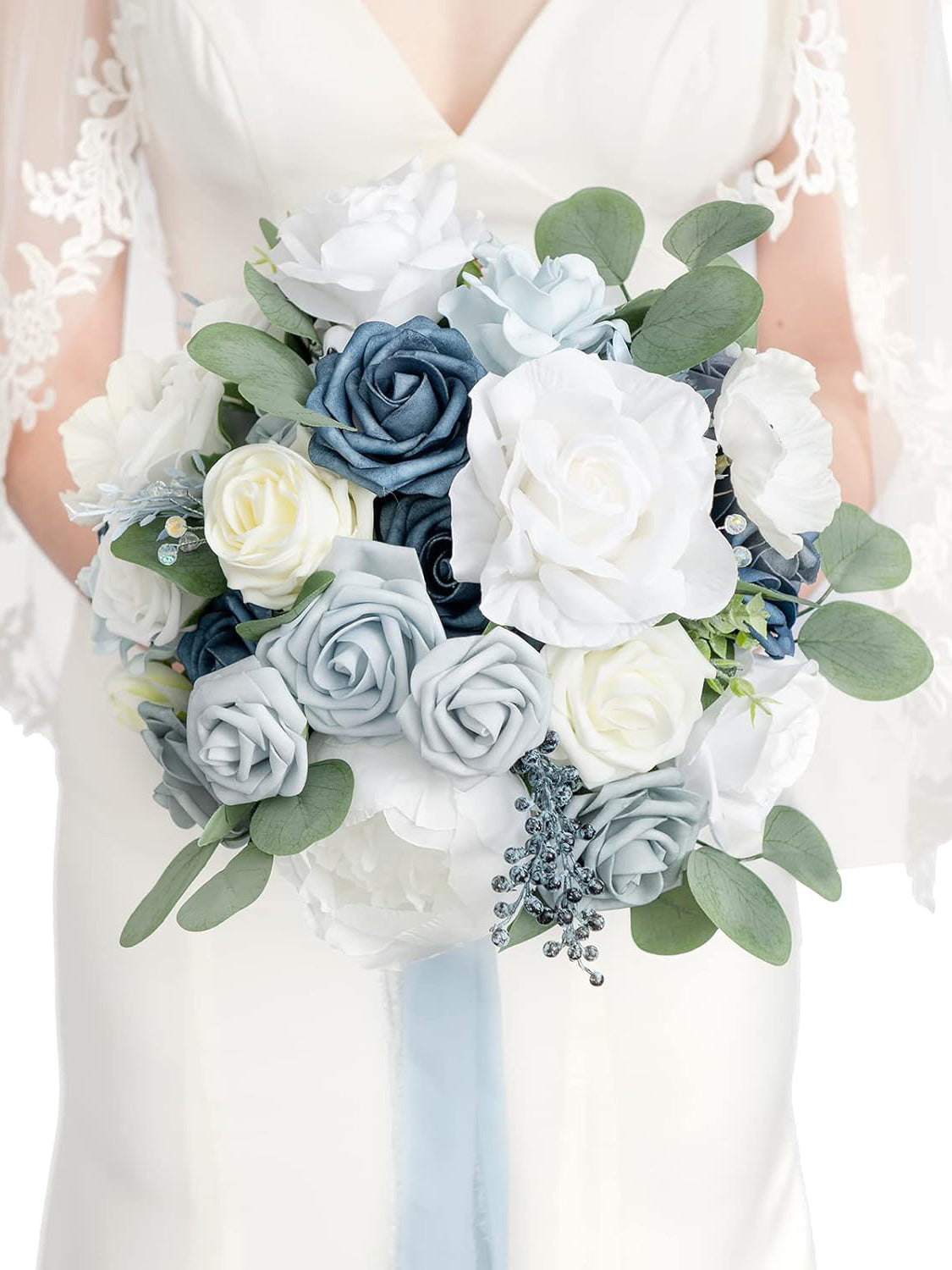 Romantic Dusty Blue Wedding Artificial Flower Bouquets Bride