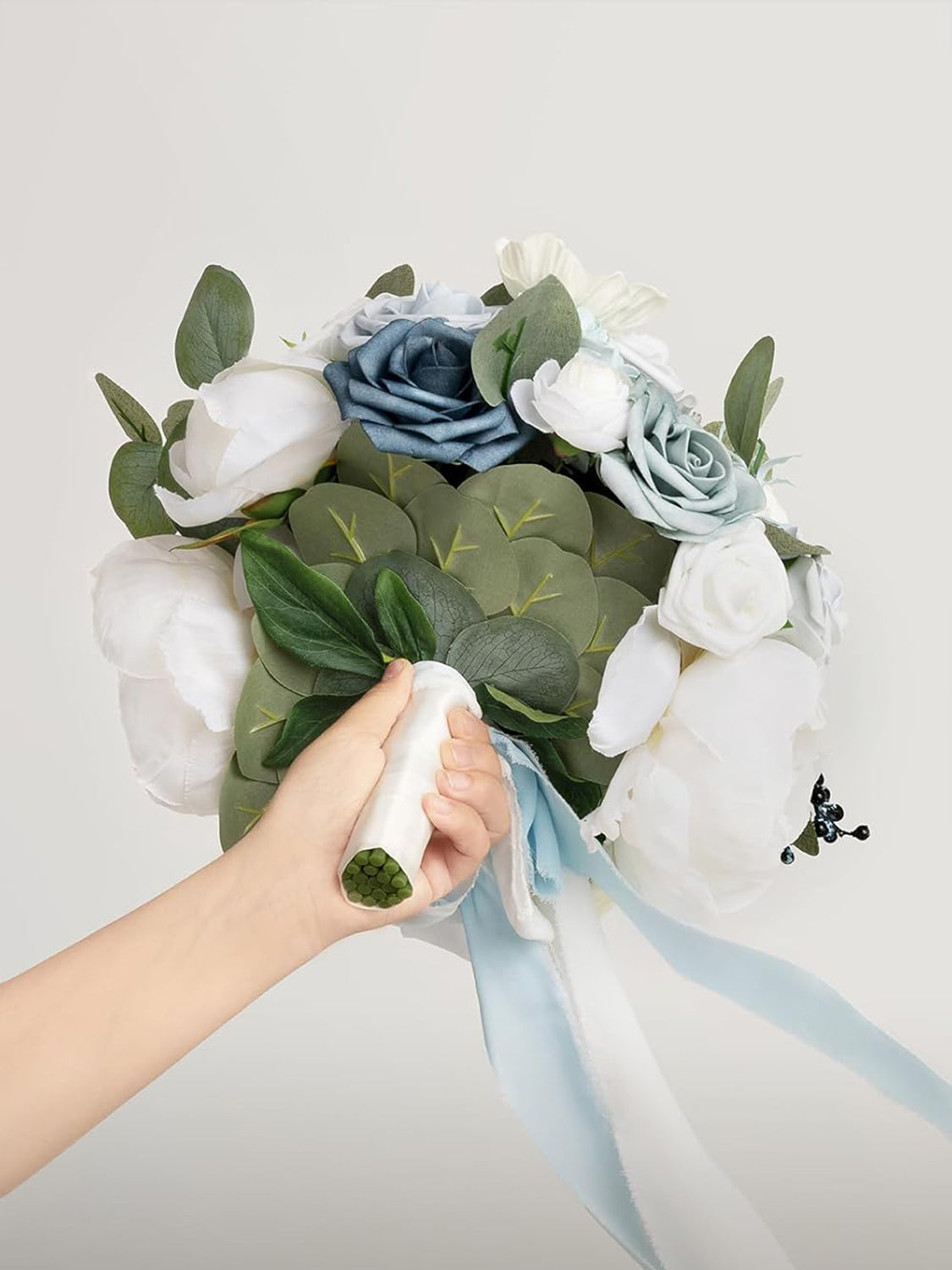 Romantic Dusty Blue Wedding Artificial Flower Bouquets Bride