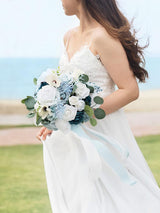 Romantic Dusty Blue Wedding Artificial Flower Bouquets Bride