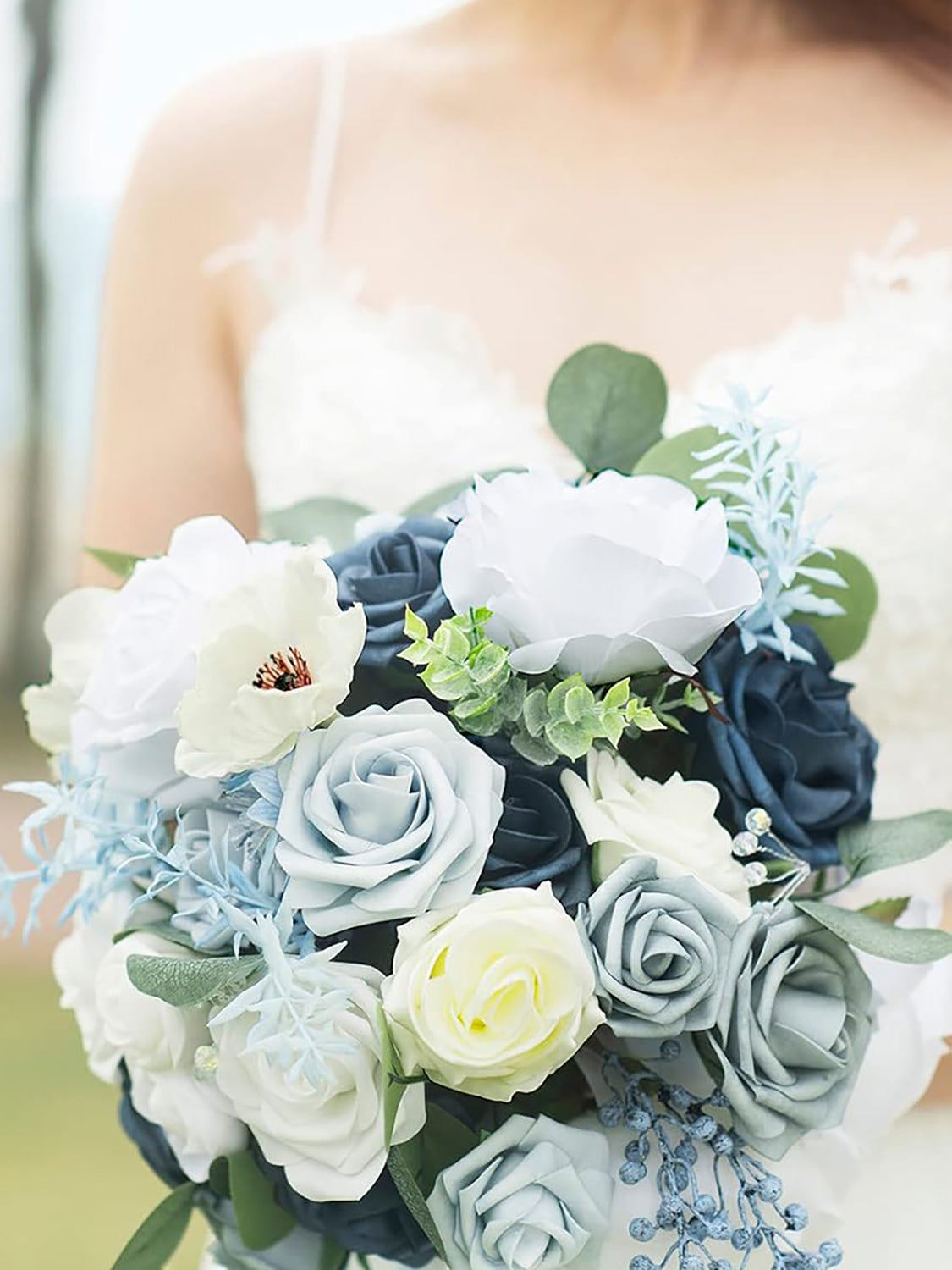 Romantic Dusty Blue Wedding Artificial Flower Bouquets Bride