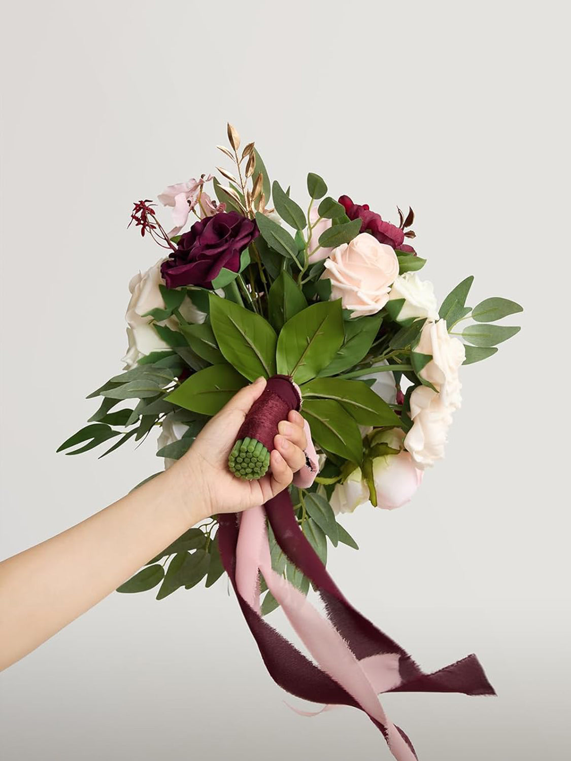 Marsala Burgundy Wedding Artificial Flower Bouquets Bride