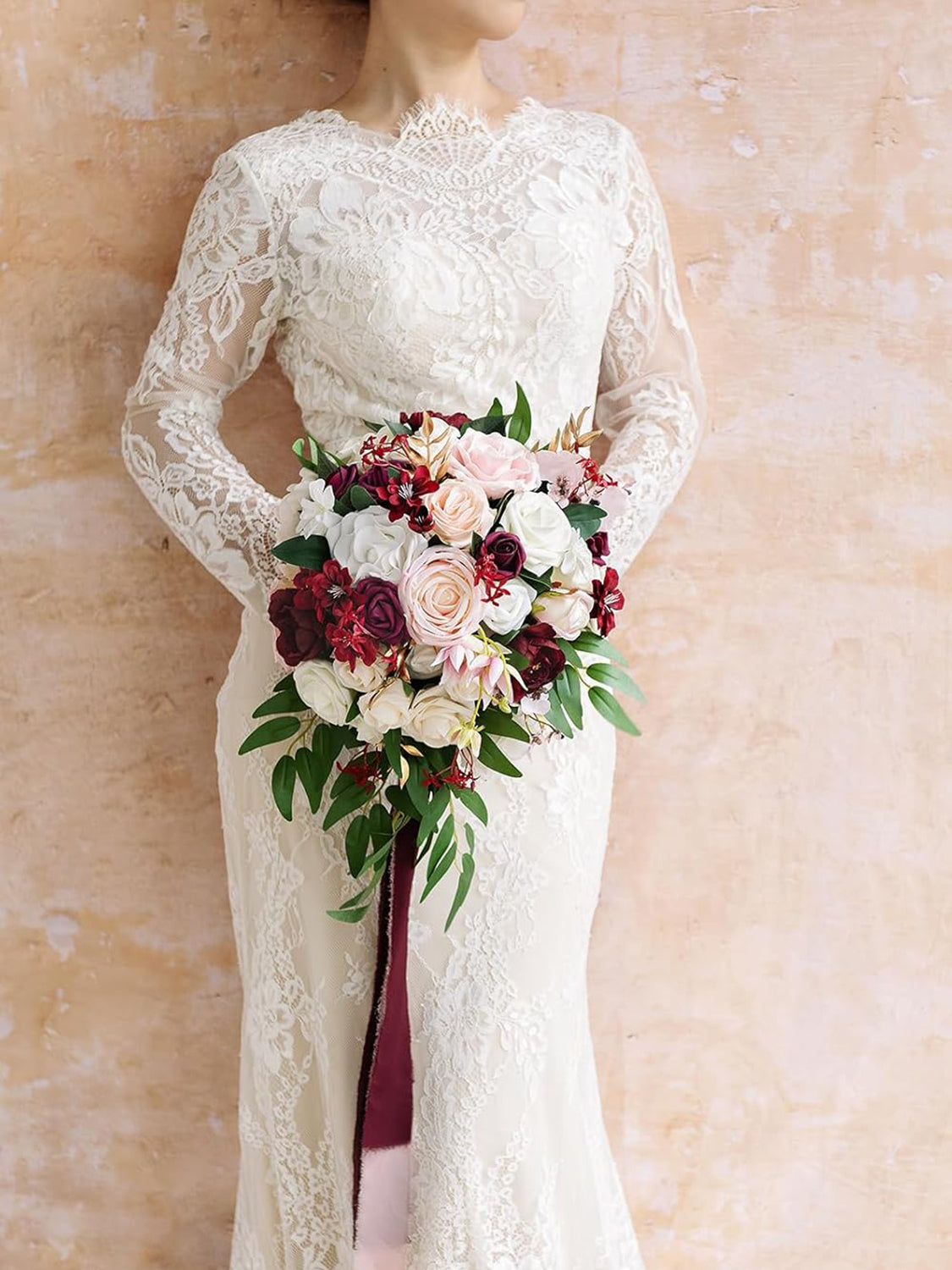 Marsala Burgundy Wedding Artificial Flower Bouquets Bride