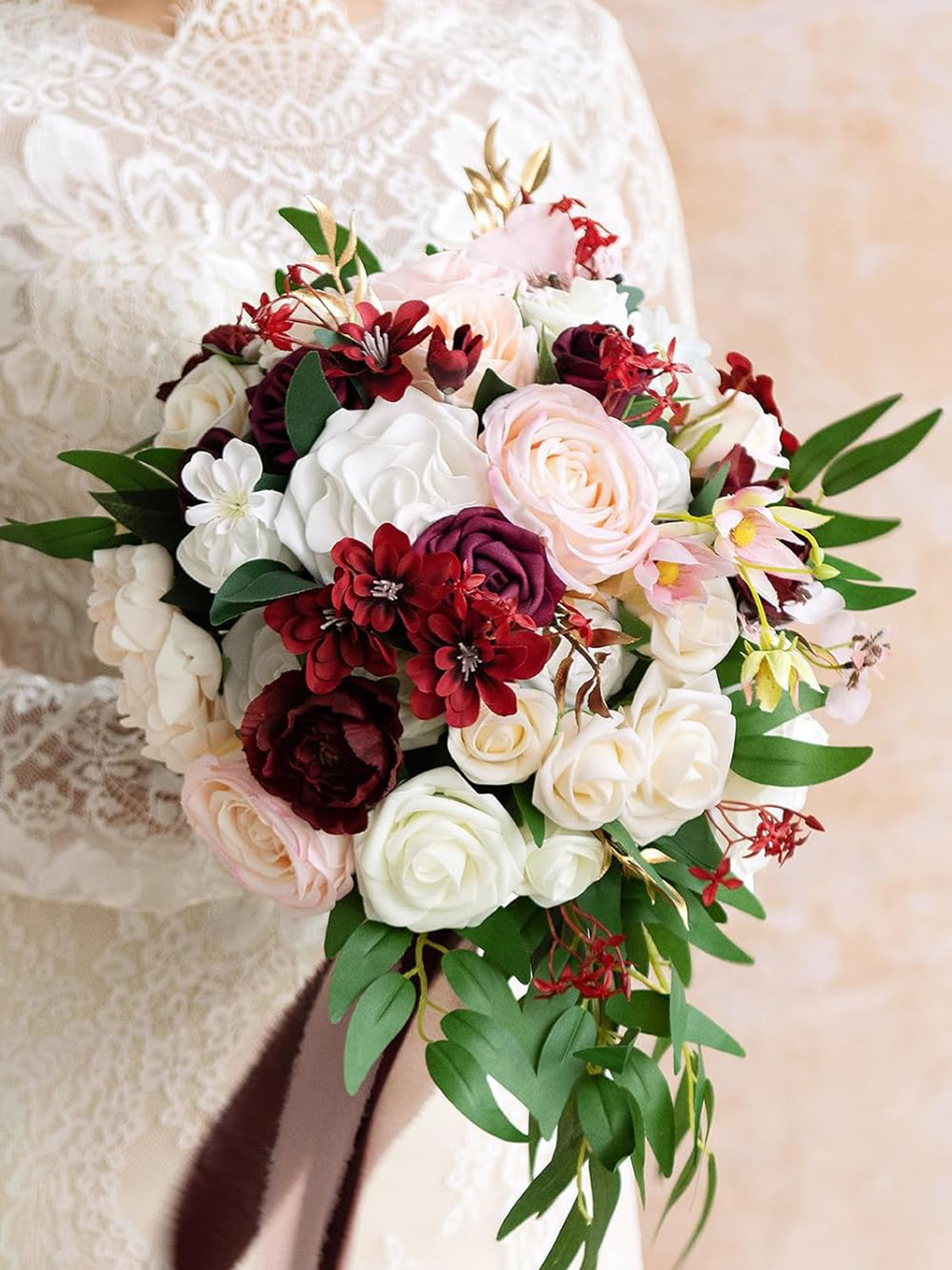 Marsala Burgundy Wedding Artificial Flower Bouquets Bride