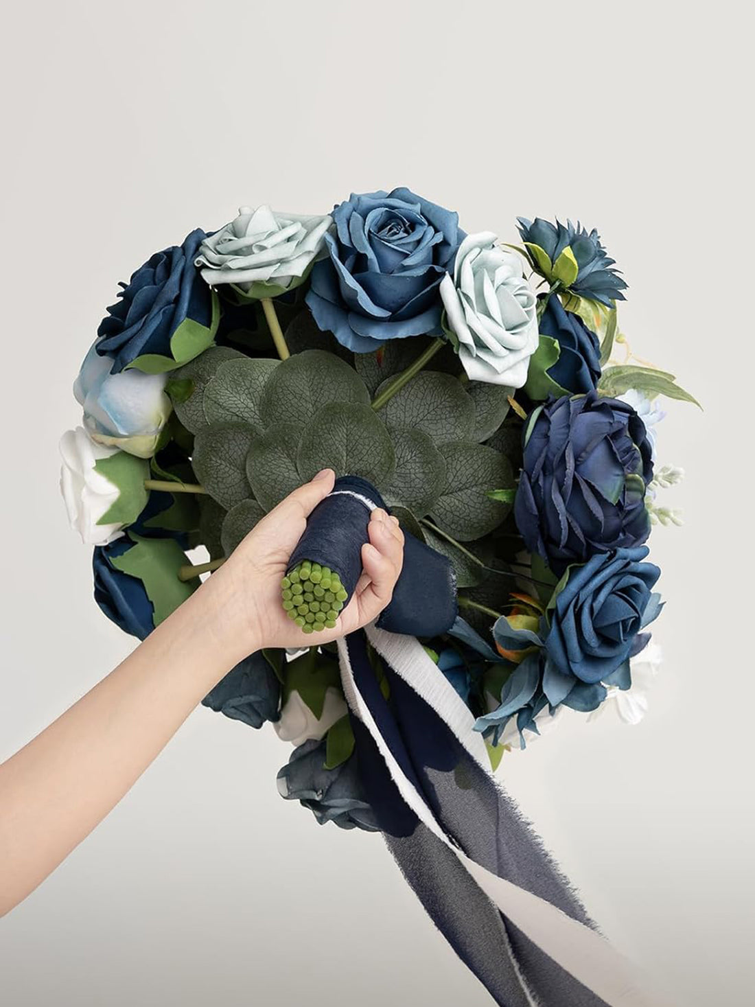 Navy Blue Wedding Artificial Flower Bouquets Bride 13 Inch