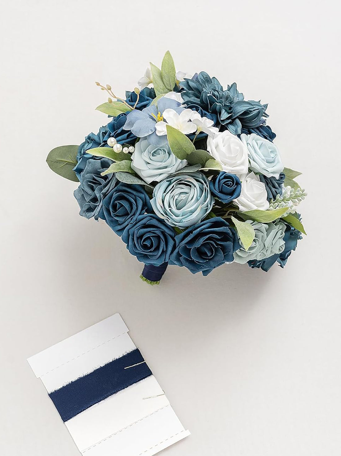 Navy Blue Wedding Artificial Flower Bouquets Bride 13 Inch