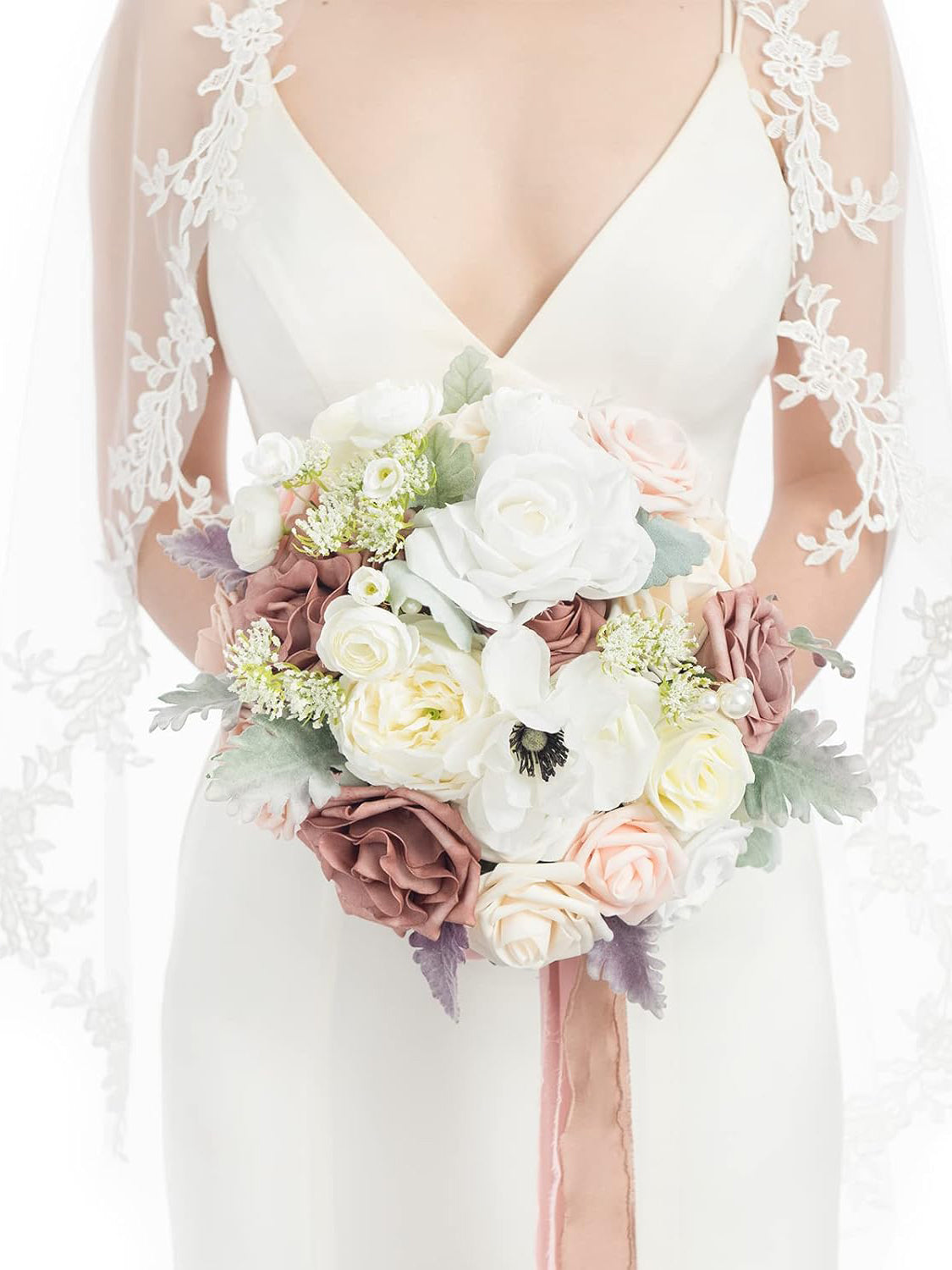 Dusty Rose & Cream Wedding Artificial Flower Bouquets Bride