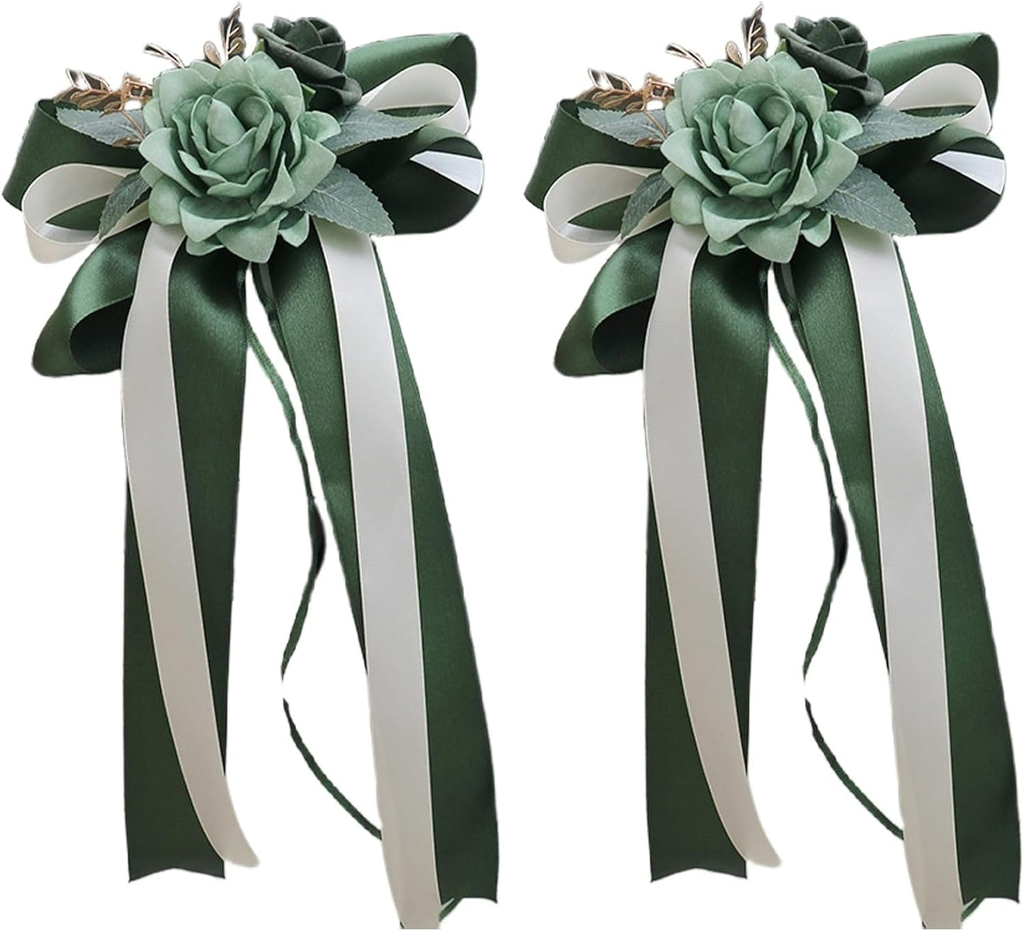 Green Wedding Car Mirror Bow Decorative Flowers 14 Inch 2 Pack