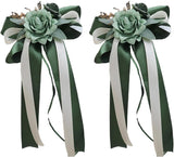 Green Wedding Car Mirror Bow Decorative Flowers 14 Inch 2 Pack