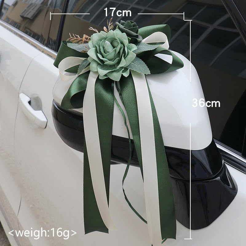 Green Wedding Car Mirror Bow Decorative Flowers 14 Inch 2 Pack